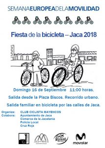Domingo día 16 desde el CLUB CICLISTA MAYENCOS celebraremos la FIESTA DE LA BICICLETA 2018 en Jaca, dentro de la SEMANA EUROPEA DE LA MOVILIDAD.